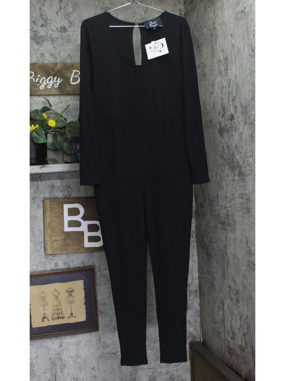 Nina Parker Jumpsuit with Scoop Neck and Back Keyhole Anthracite Black 2X